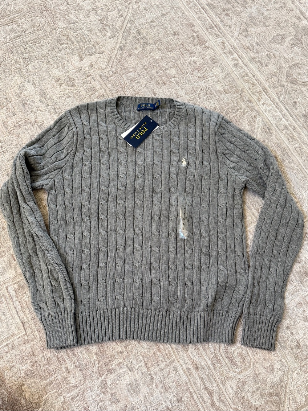 NWT Polo Ralph Lauren Women’s Cable Knit Sweater Fawn Grey Size L
